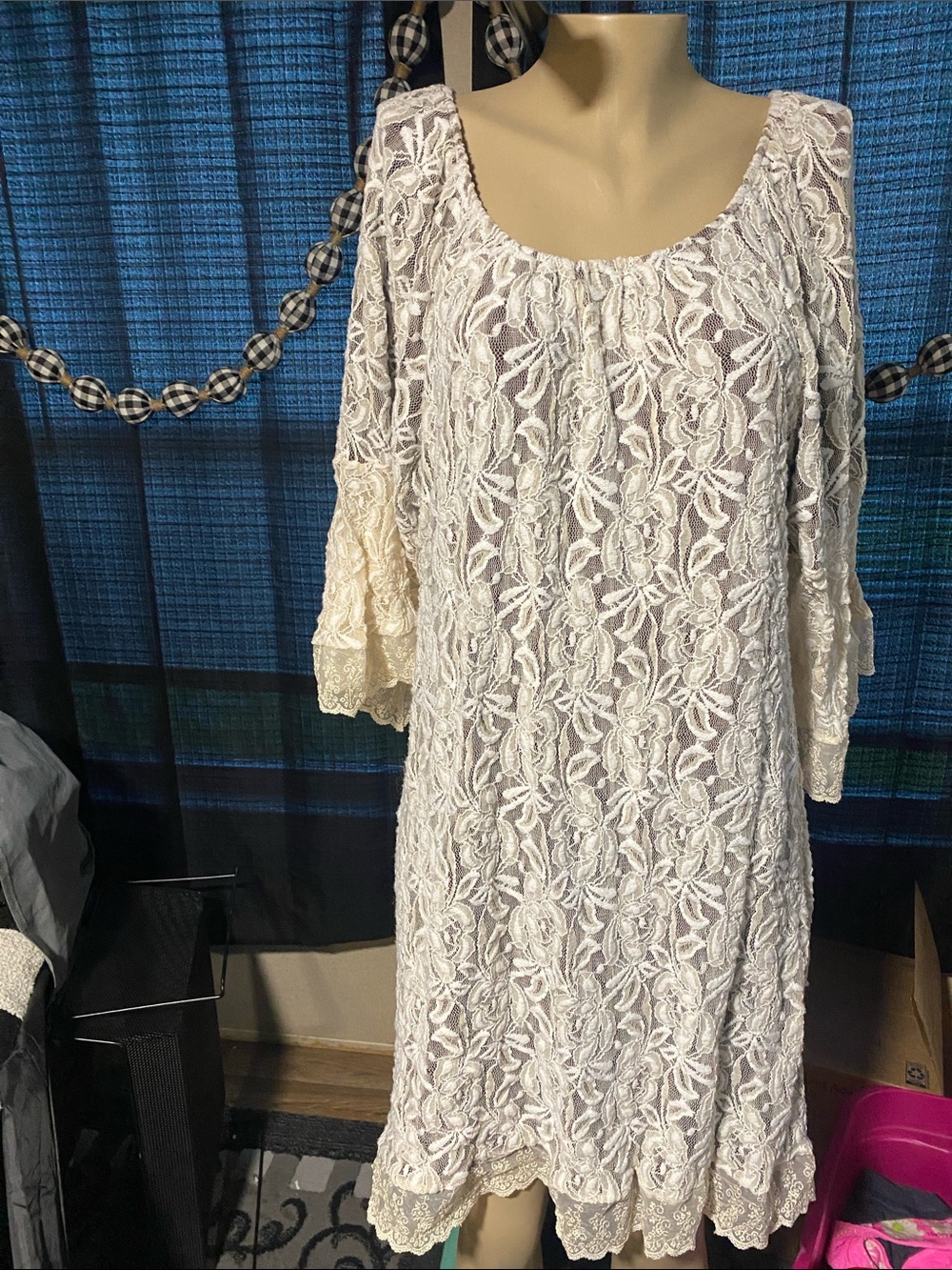 L&B Cream Lace Long Sleeve Dress
